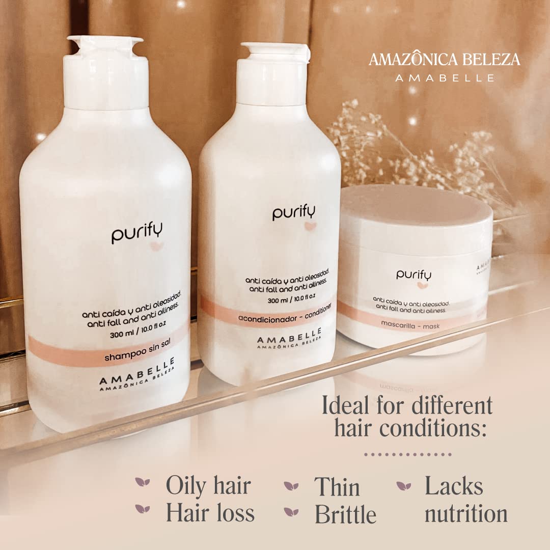 AMAZONICA BELEZA Anti-Hair Loss, Anti-Oil and Nourishing Shampoo, Conditioner and Mask (10.1 Oz/each) | Providing Shine, Health, Vitality | Kit Anti-Cida y Anti-Oliocidad de Limpieza Profunda