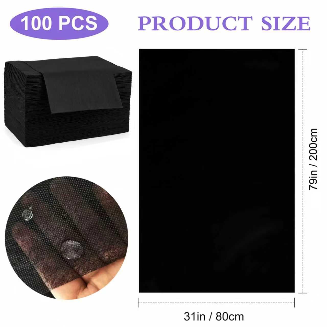 Celmuron 100 PCS Disposable Massage Table Sheets – Black 31.5'' × 79'' Non-Woven Spa Bed Covers, Soft & Breathable for Massage, Beauty, Tattoo