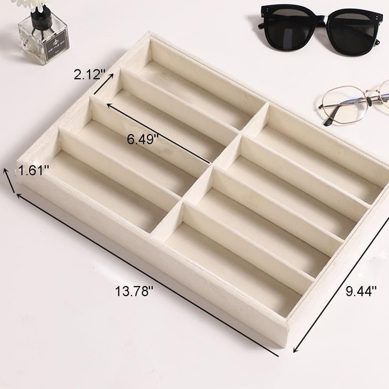 Sunglass Organizer Tray - Stackable Velvet Display for Drawers | 2 Pcs, 8 Grids