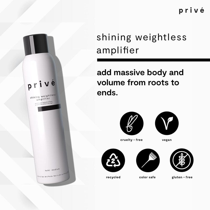 Privé Shining Weightless Amplifier Hair Mousse - Volumizing Mousse for Hair Volume with Bamboo & Green Tea for Root Lift, Shine & Strength - Helps Add Body to Dull, Flat Strands (6.85 oz)