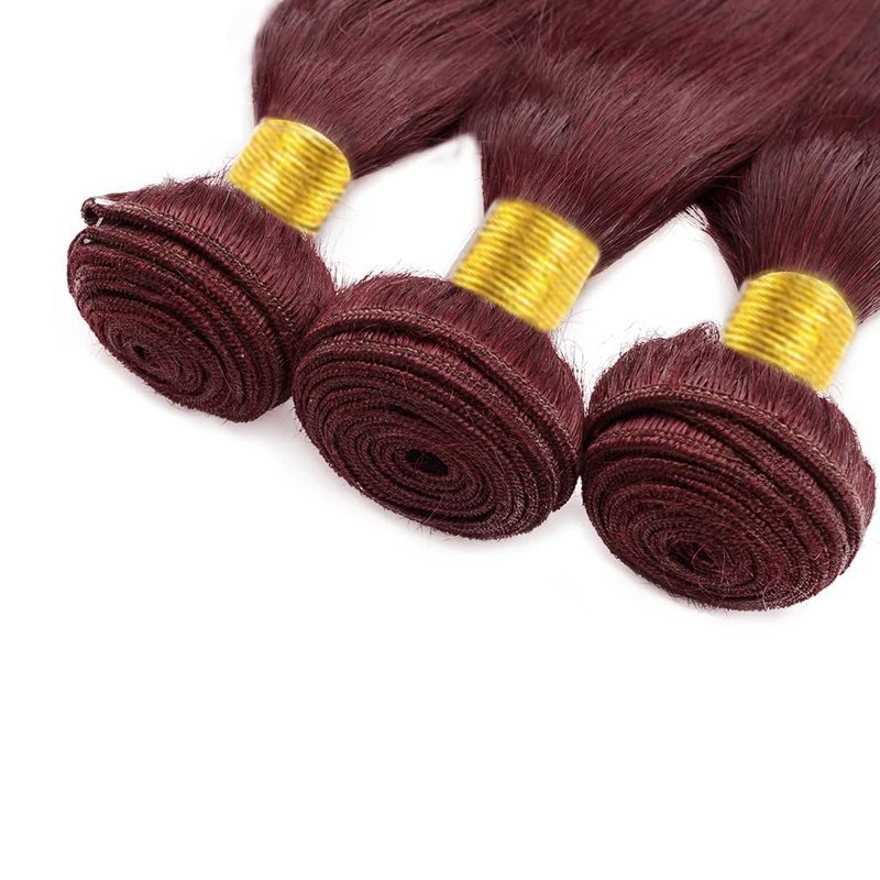 Burgundy 3 Bundles Human Hair - Straight Brazilian Hair | 12, 14, 16 Inch Unprocessed Wine Red