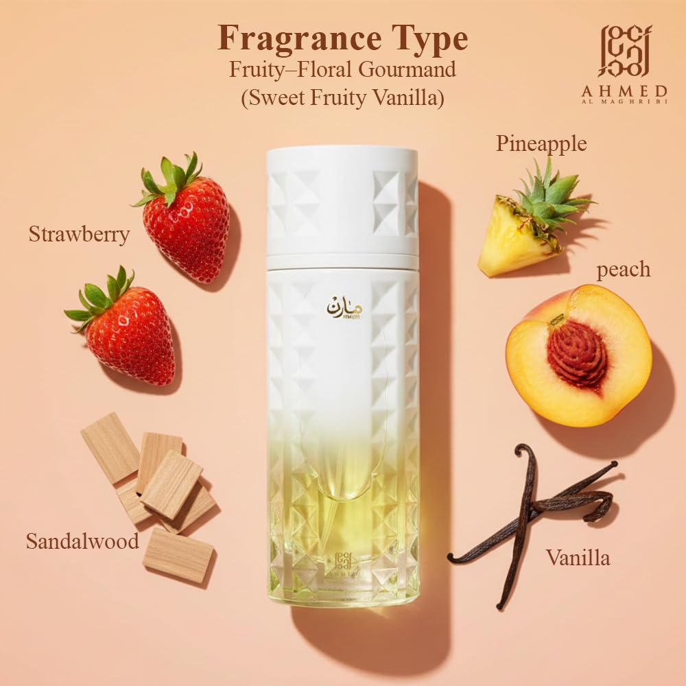 AHMED MARIN 100 ML Fresh and Dewy Fruity-Floral-Aquatic Fragrance for Men and Women, featuring Sandalwood and Vanilla Beans Accords