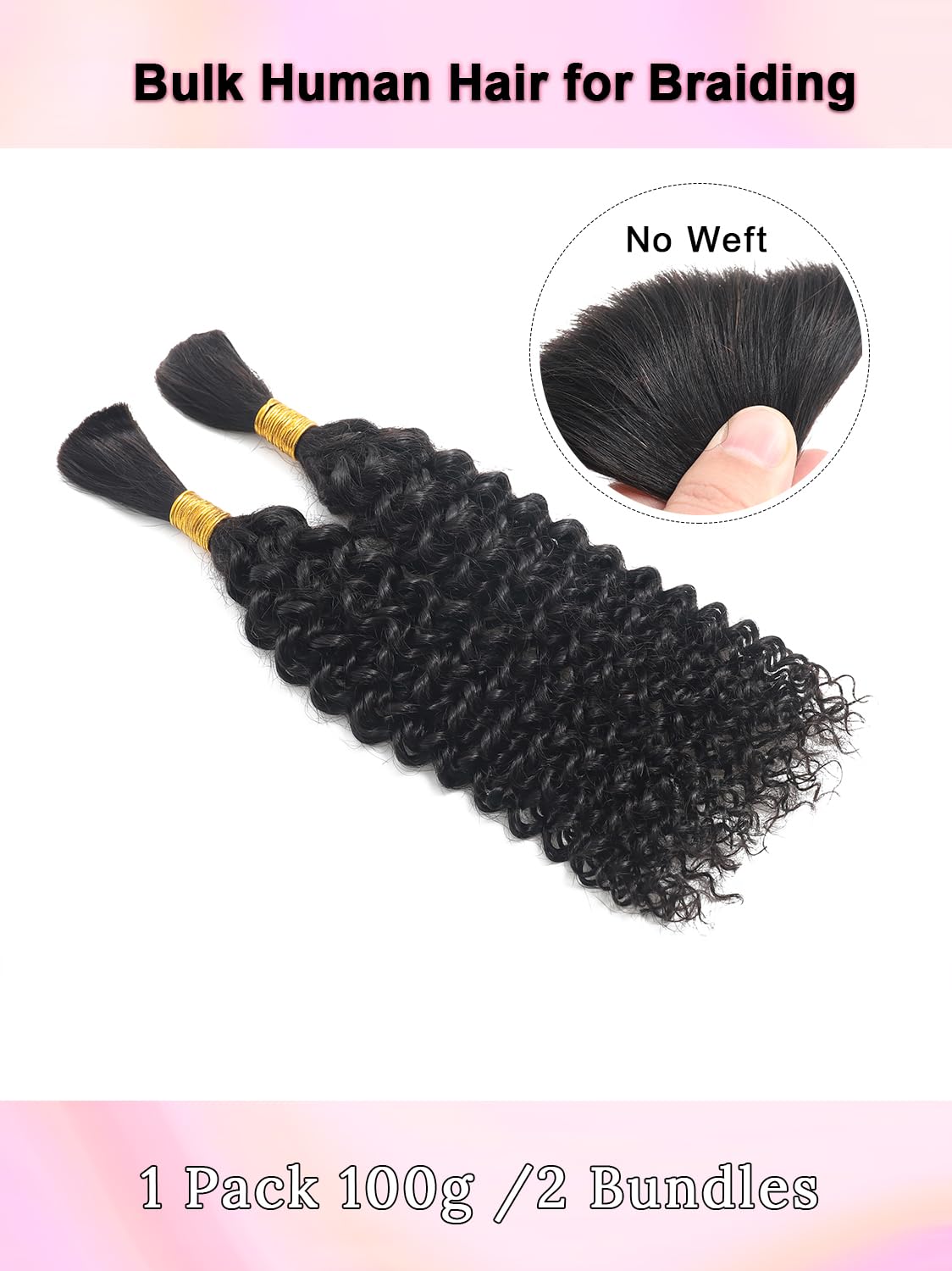 16Inch Human Braiding Hair Curly Human Hair Braiding Hair 100 Percent Human Braiding Hair For Boho Braids Bulk Human Hair For Braiding Wet Wavy 100g 2 Bundles No Weft Hair Extensions YNiSew