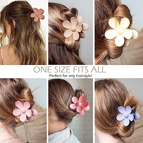 Flower Hair Clips 6 PCS Flower Claw Clips Daisy Clips for Women Matte Large Claw Clips Strong Hold Jaw Clamps Hair Accessories for Thick Hair 6 Colors