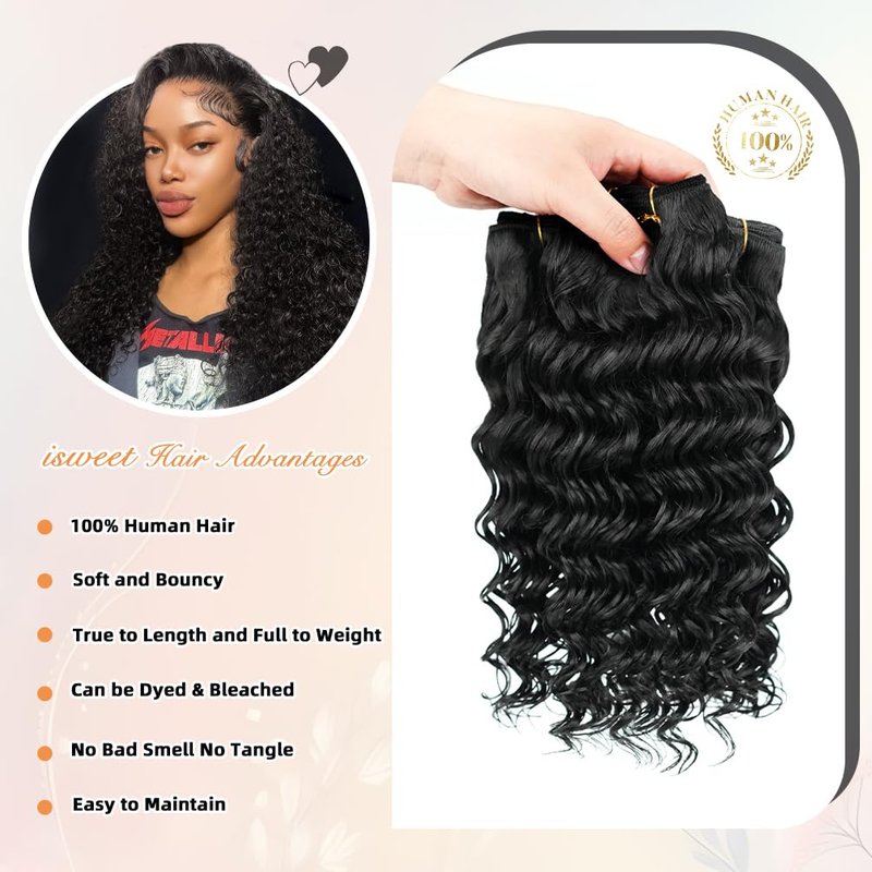 12A Brazilian Deep Wave Human Hair Bundles - 10 Inch 1-Bundles Natural Black | Real Unprocessed Raw 100% Virgin Human Hair Extensions for Black Women, Double Drawn Curly Wet & Wavy Texture