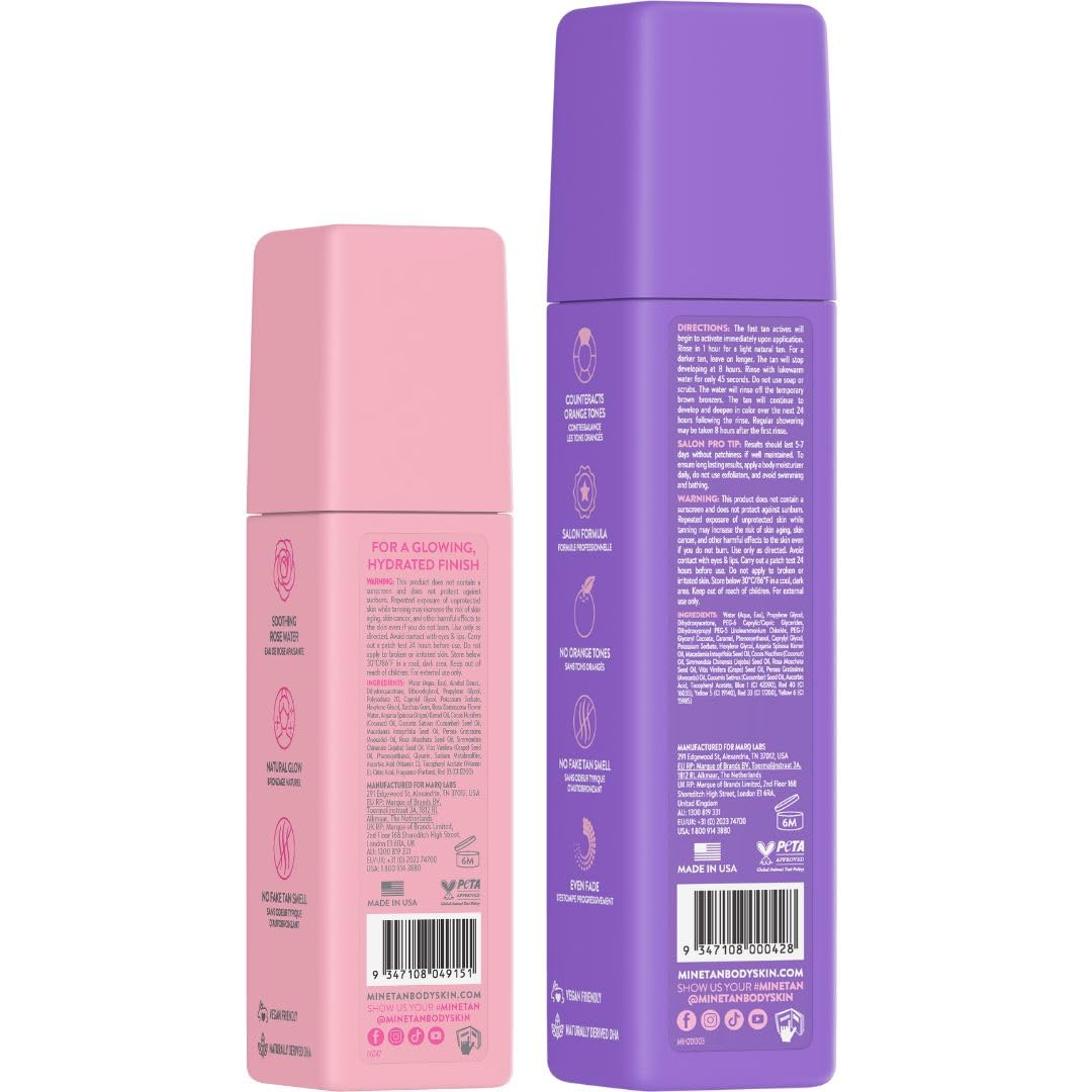 MineTan Best Sellers Self Tan Bundle | Express 1 Hour - Includes Dark Violet Sunless Tanner Mousse, Face Mist, Application Mitt, & Exfoliating Glove for Tan Removal & Prep