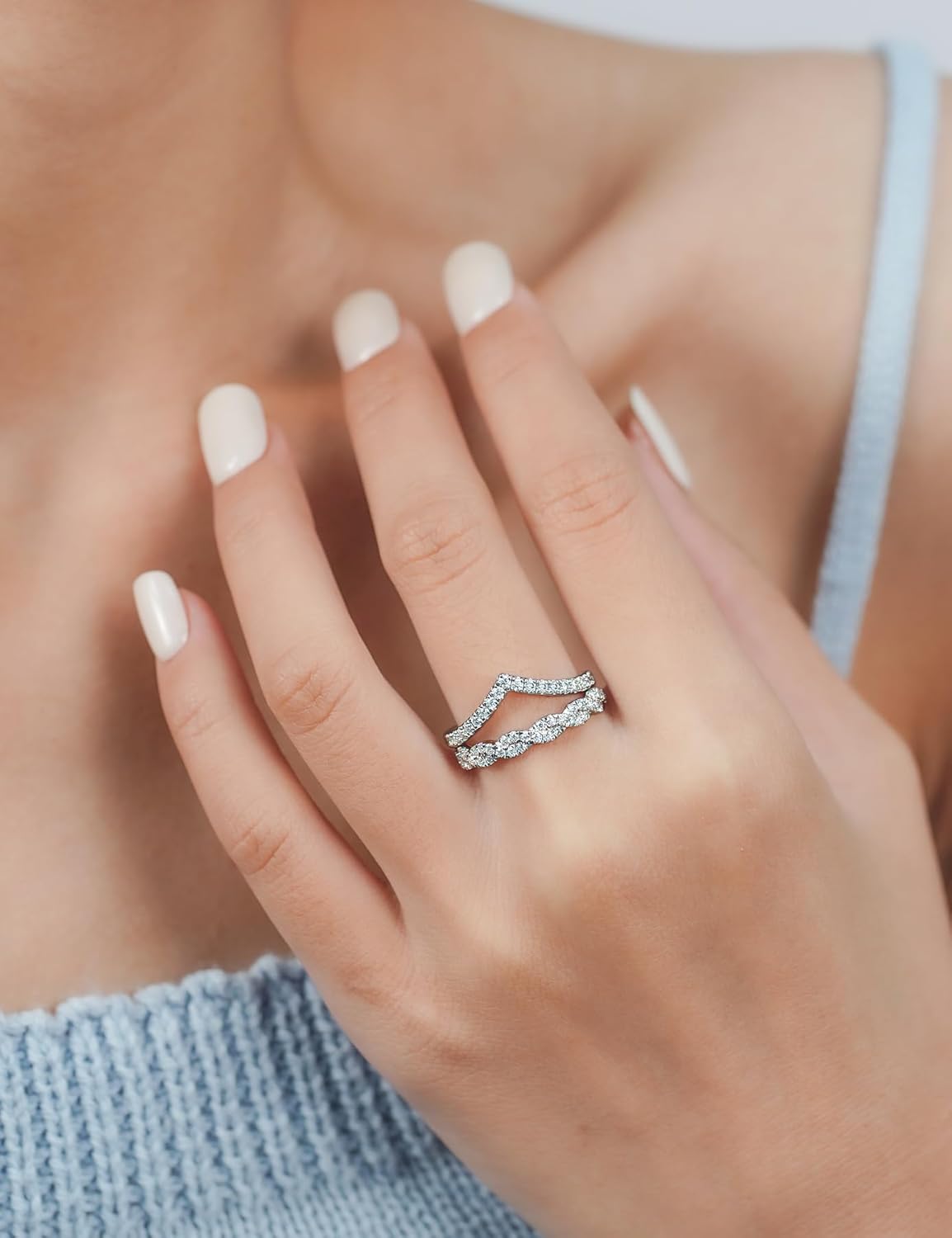 Moissanite Wedding Bands for Women - Trendy 0.3 Carat Half Eternity Stackable Rings | 18K White Gold Plated, Size 4-11