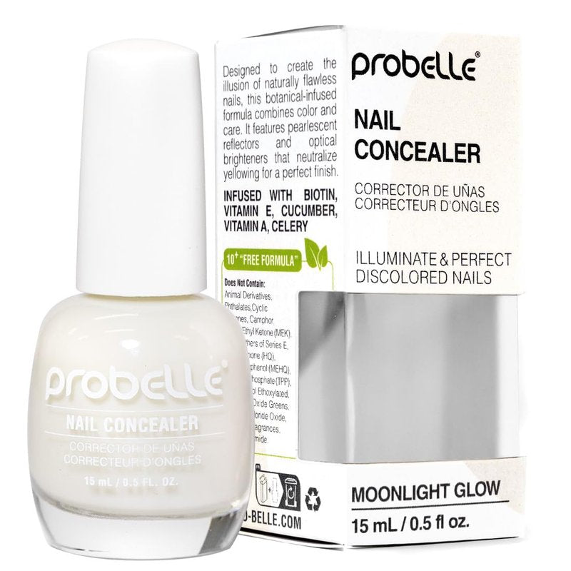 Probelle Illuminating Nail Concealer - Sheer Brightening Nail Polish for Yellowing Nails | Vegan, Gluten-Free, Moonlight Glow