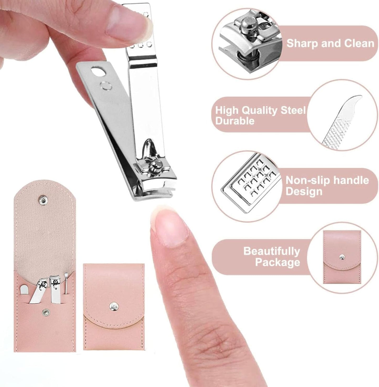 Travel Manicure Set - 24 Sets Professional Nail Clipper Kit | 4-in-1 Stainless Steel with Case, Individually Wrapped (Pink)