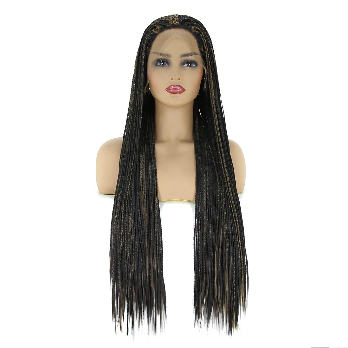 BTWTRY Orange Highlight Yellow Box Braided Wigs Synthetic Lace Front Wigs for Black Women Heat Resistant Wig Daily Use Cosplay Wigs (24inch, Orange Highlight Yellow)
