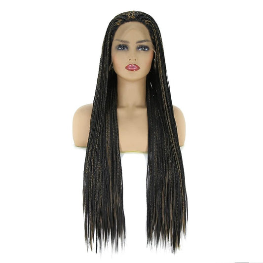 BTWTRY Orange Highlight Yellow Box Braided Wigs Synthetic Lace Front Wigs for Black Women Heat Resistant Wig Daily Use Cosplay Wigs (24inch, Orange Highlight Yellow)