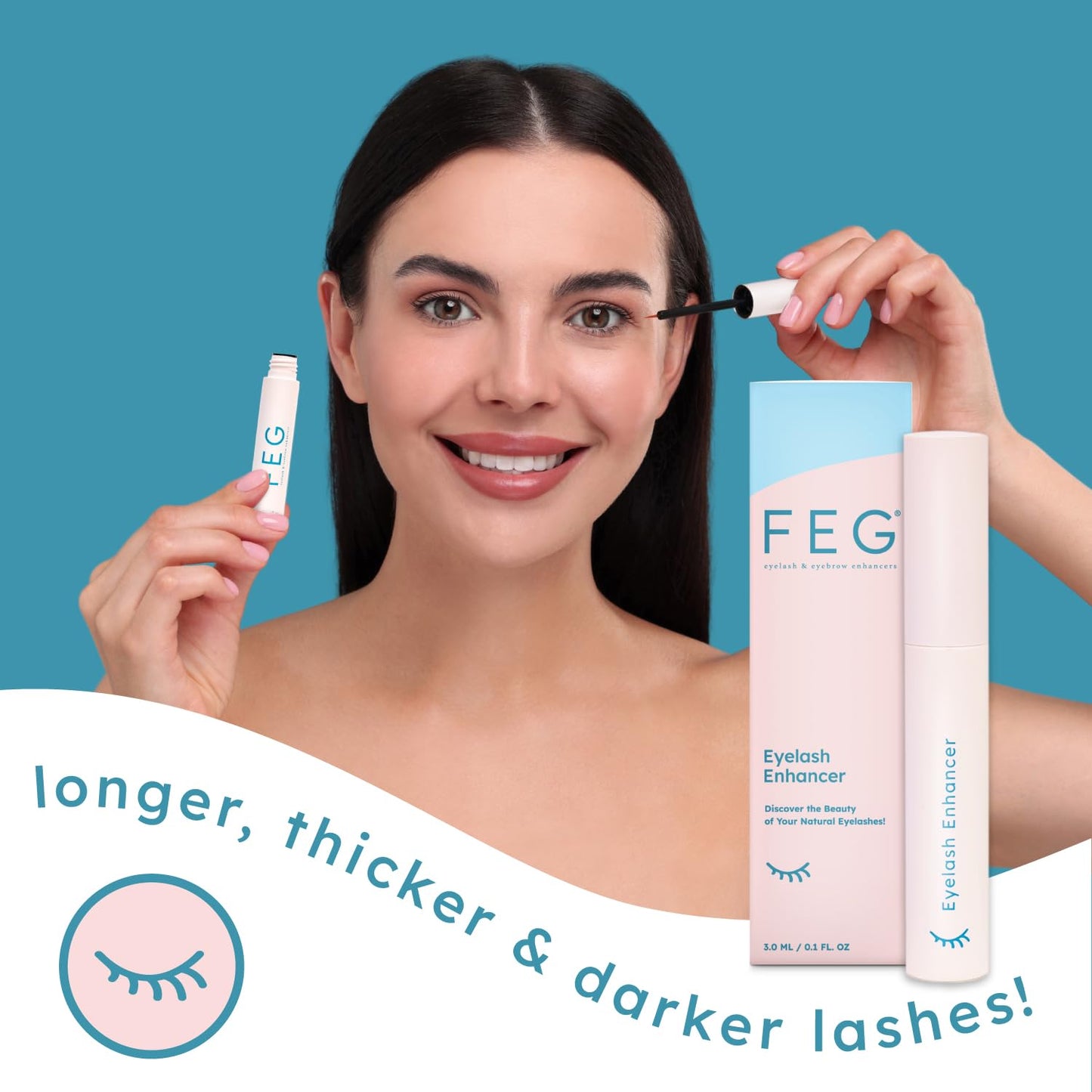 FEG Eyelash Enhancer Rapid Lash Growth Serum with Natural Ingredients | Lash Serum for Growing Thick, Full, and Long Eyelashes | Stimulates Natural Growth | 2-Pack of 3ml Tubes