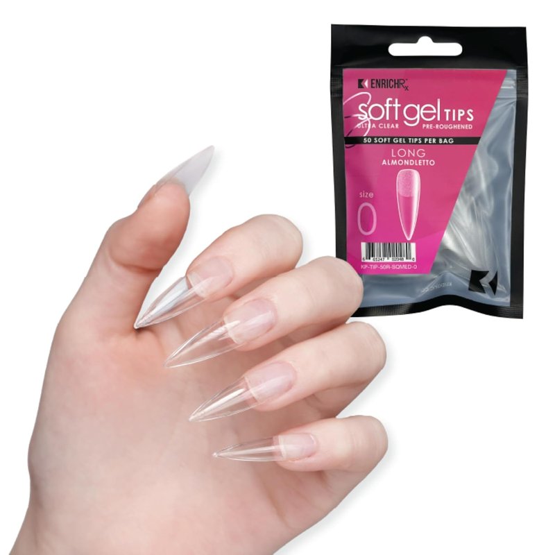 Ultra Clear Soft Gel Tips - Pre-Roughened Long Almondletto - 550 Pcs