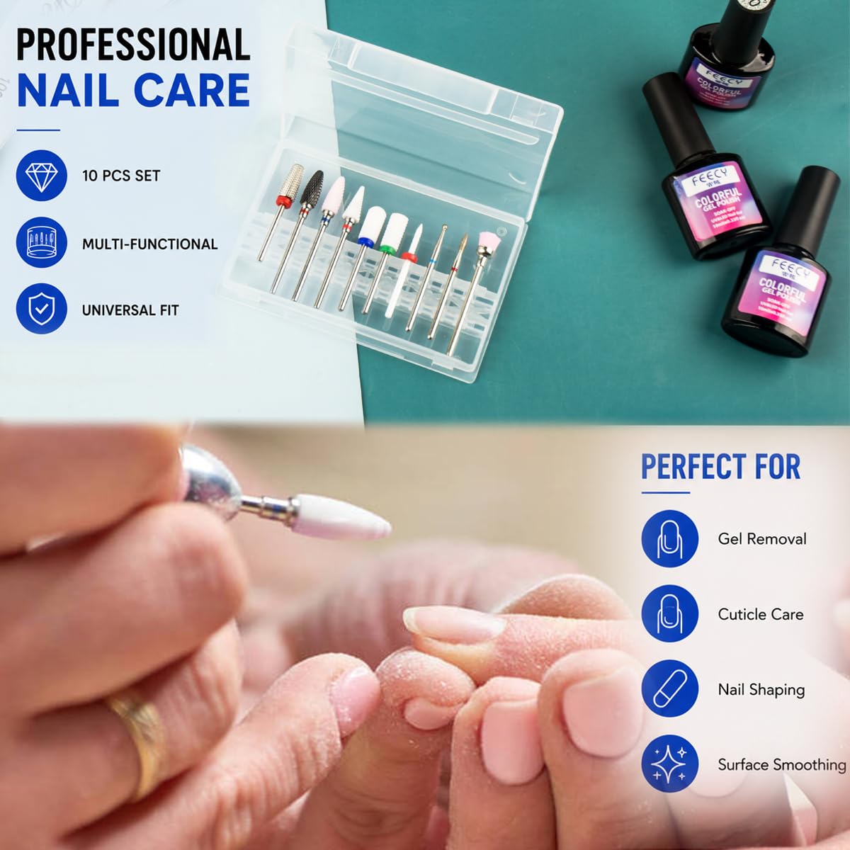 Ceramic Nail Drill Bits for Acrylic Nails 3/32 Diamond Tungsten 5 in 1 Carbide Nail Bits nail bit Included for both Left and Right Handed Efile Drill Machine 10 pcs (S10-E)