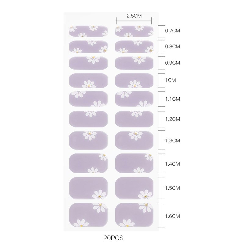 JMEOWIO Gel Nail Stickers White Flower Light Purple Semi Cured Gel Nail Strips Wraps UV/LED Nails Art Design Decoration Accessories