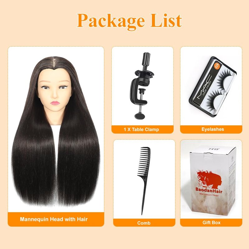 Mannequin Head with Hair 28“ Cosmetology Manikin Doll Head Mannequin Head for Braiding Hairstylists Cosmetology Students Practice Styling with Free Clamp (black)