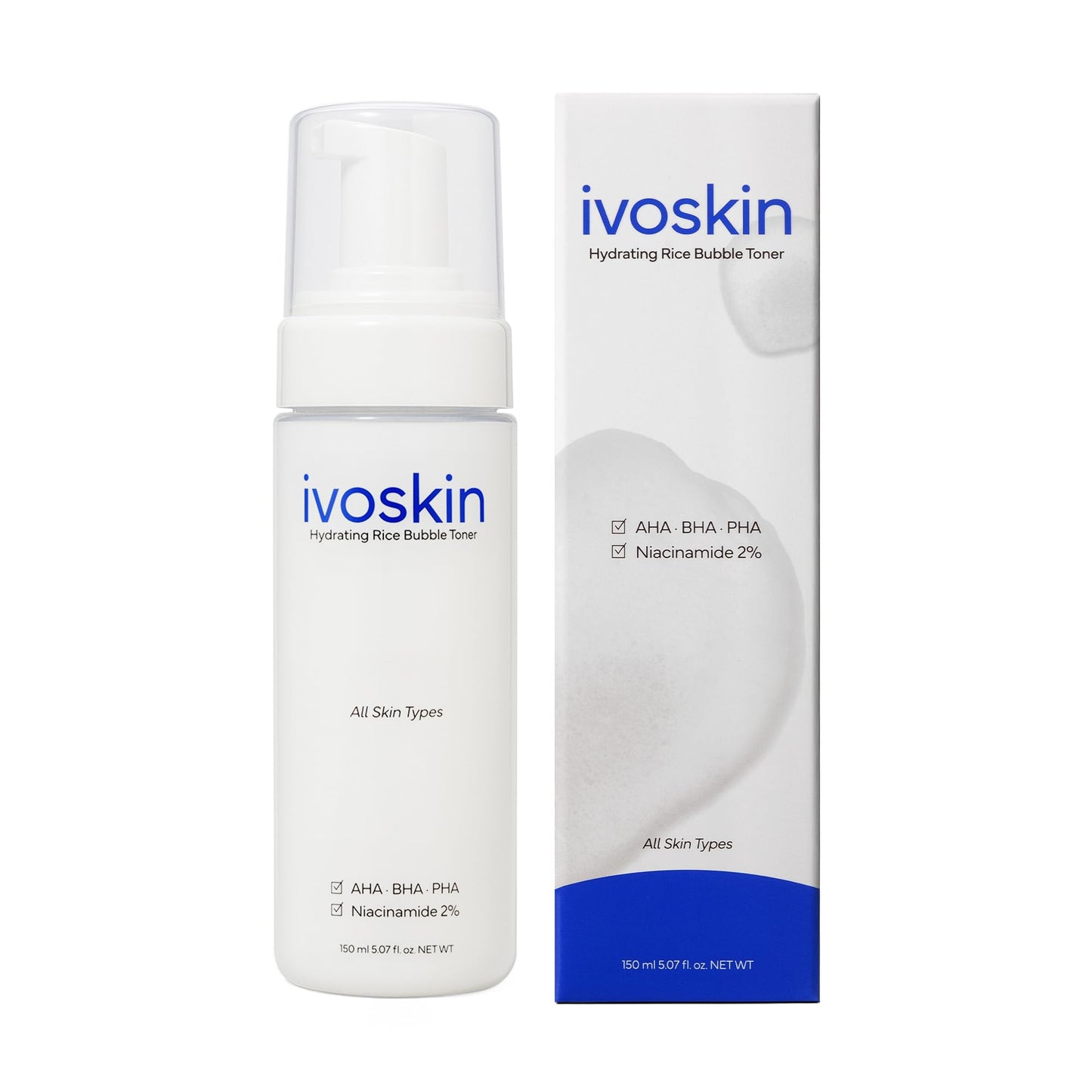 IVOSKIN Rice Milky Bubble Facial Mask, Soothing & Hydrating Face Toner with Black Rice Extract & Niacinamide, Helps Support Skin Barrier and Glow for Sensitive Skin, Korean Skincare (5.07fl oz/ 150ml)