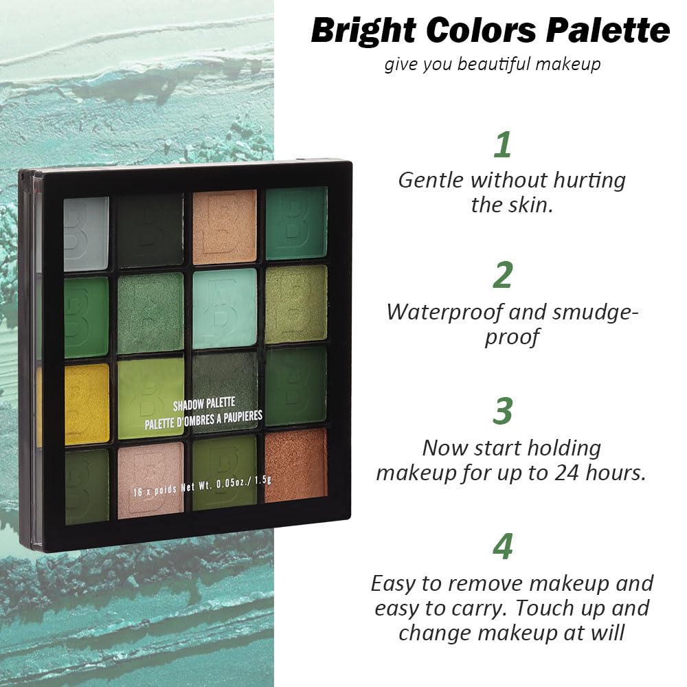 evpct 9 Colors Green Glitter Eyeshadow Palette, Light Dark Emerald Avocado Neon Green Glitter Metallic Shimmer Sparkly Eye Shadow Palette Makeup for Older Women Blue Eyes, Highly Pigmented Eyeshadow