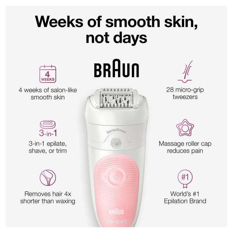Braun Epilator SE5-895 | Women's Hair Removal Device with Shaver & Exfoliator Brush - Waterproof & Cordless
