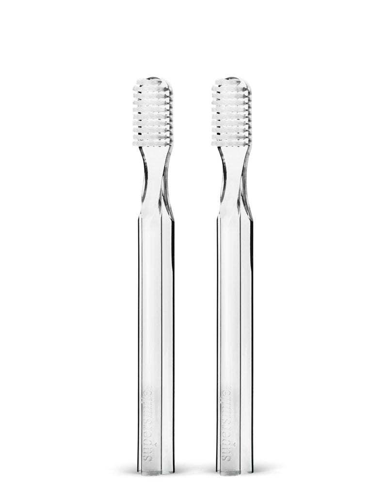 Supersmile New Generation Toothbrush w/Patented 45° Soft Nylon Bristles - Whitening Tooth Brush w/Ergonomic Handle Guarantees ADA Recommended Brushing Angle for Adults & Children (Clear), 2 Count