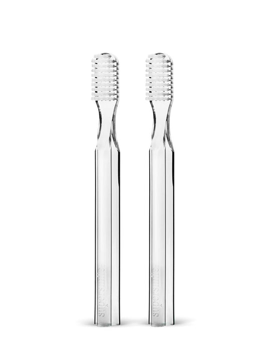 Supersmile New Generation Toothbrush w/Patented 45° Soft Nylon Bristles - Whitening Tooth Brush w/Ergonomic Handle Guarantees ADA Recommended Brushing Angle for Adults & Children (Clear), 2 Count