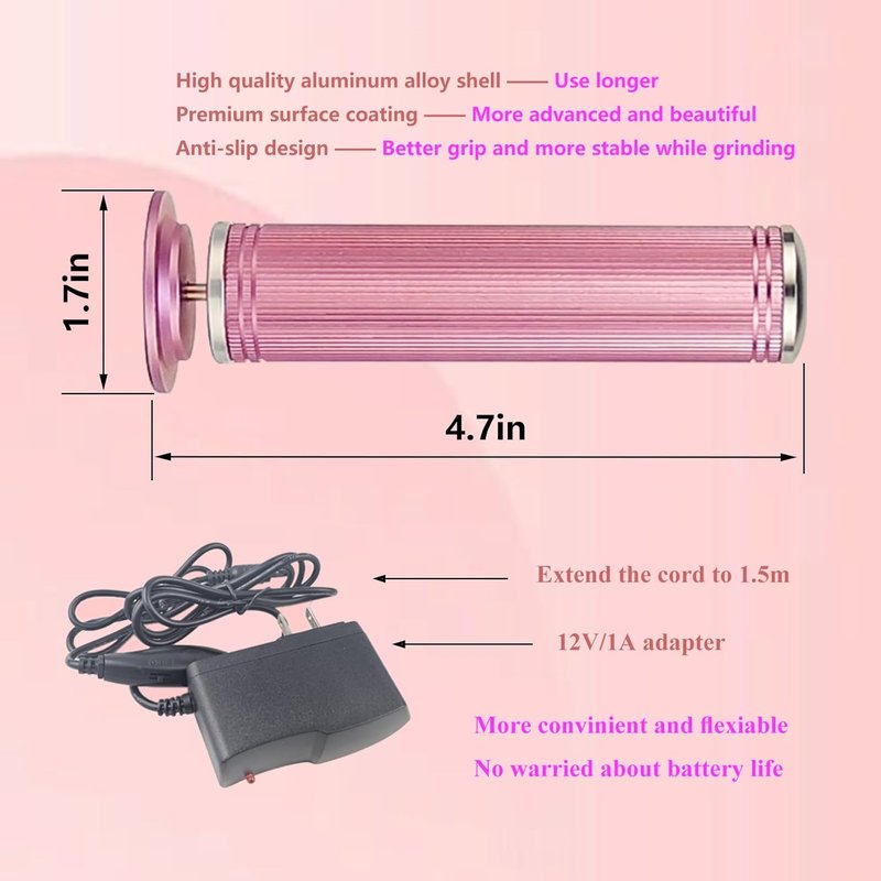 Electric Foot Callus Remover - 1200RPM Adjustable Speed | Aluminum File with 60 Sandpaper Discs - Pink