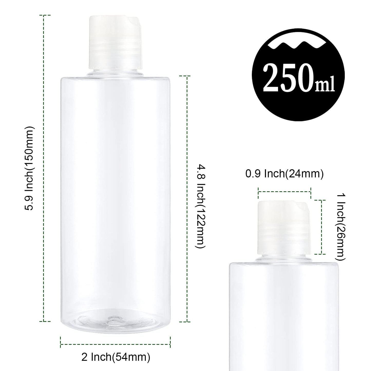 PINGEUI 24 Pack 8 Oz Clear Plastic Refillable Lotion Bottles, Plastic Empty Squeeze Bottles with Disc Top Flip Cap, BPA Free Travel Containers for Essential, Cream, Shampoo and Conditioner
