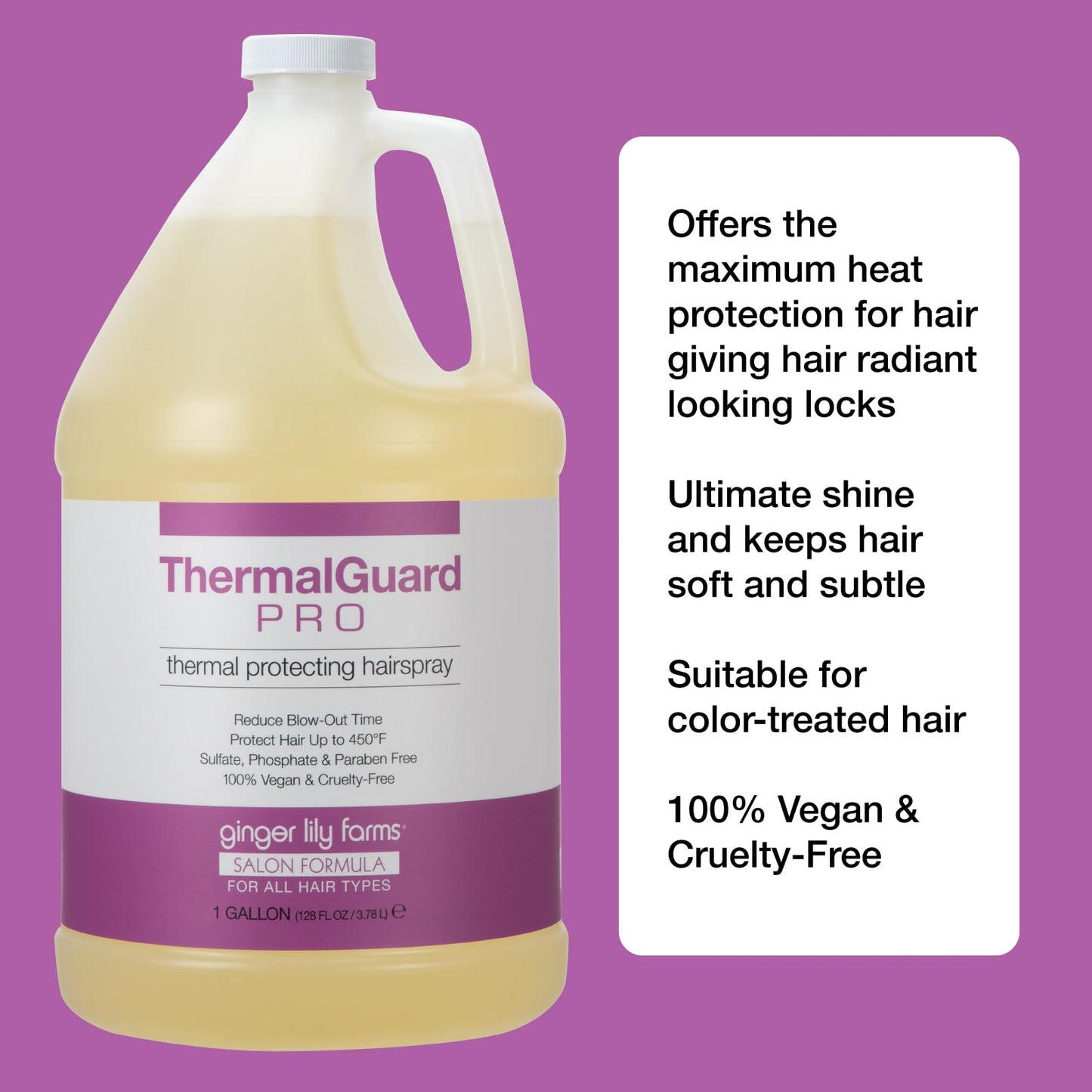 Ginger Lily Farms Salon Formula ThermalGuard Pro Thermal Protecting Hairspray for All Hair Types, 100% Vegan & Cruelty-Free, 1 Gallon (128 fl oz) Refill