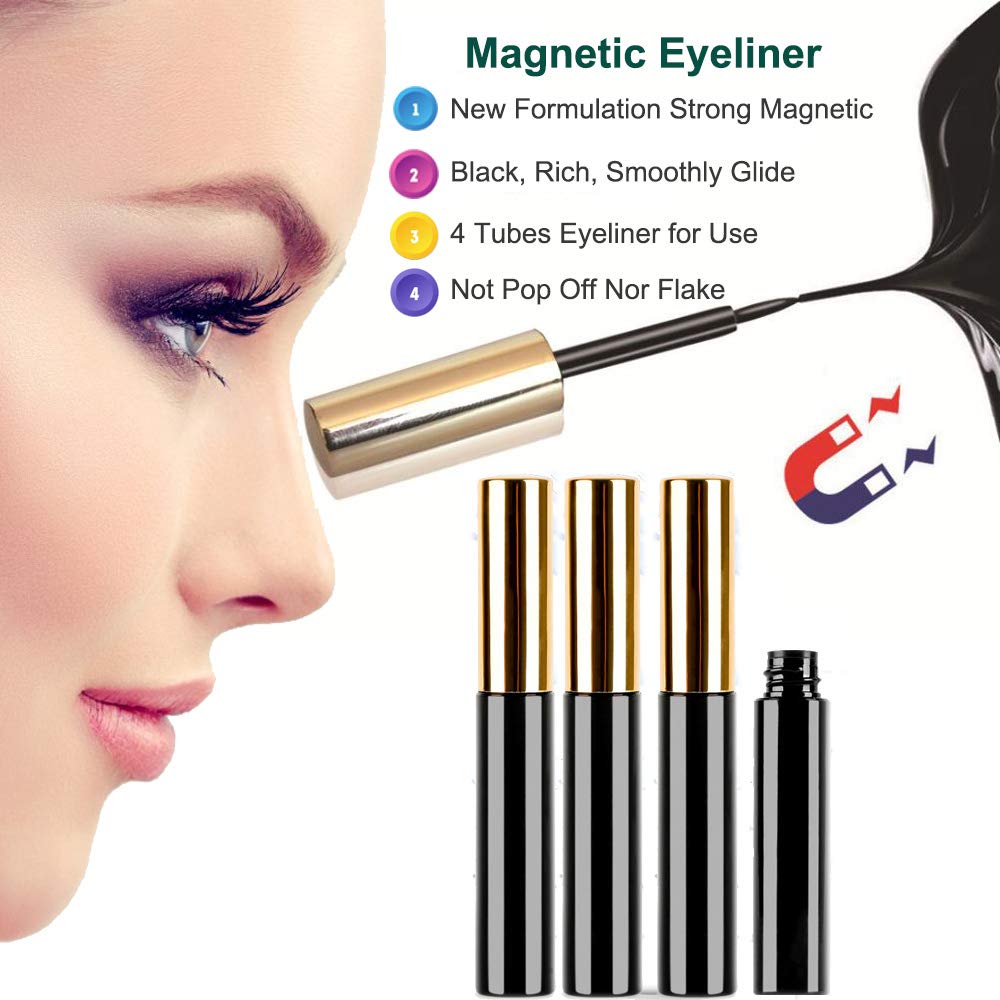 DAODER Magnetic Eyelashes with 4 Tubes Eyeliner Kit Long Magnetic Lashes Wispy 10-20MM Variety Pestañas Postizas Magneticas D Curl 10 Pairs Magnet False Eyelashes for Daily Wear