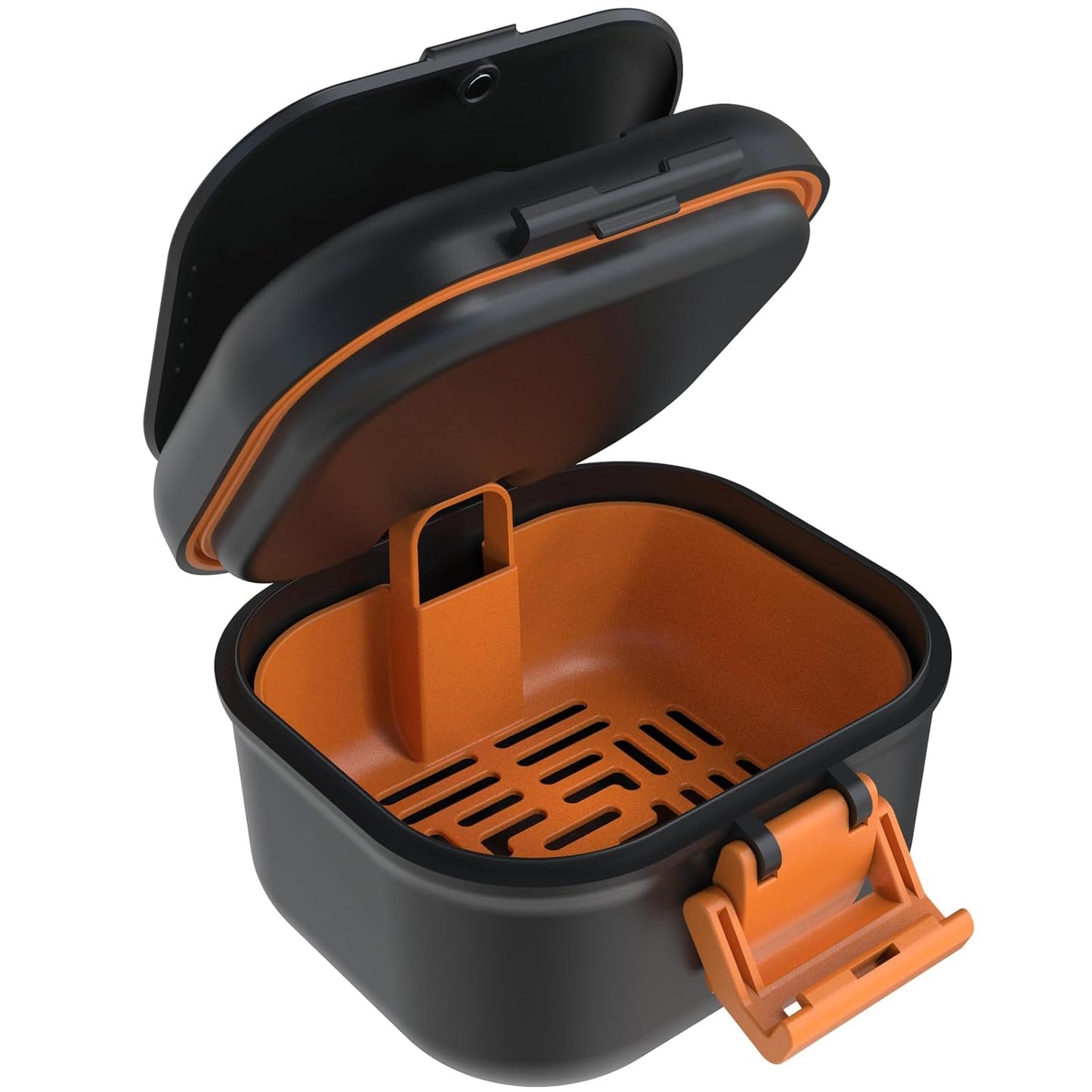 Leak Proof Denture Bath Cup - Portable Soaking Case with Strainer | Upgraded Storage Compartment (Black & Orange)