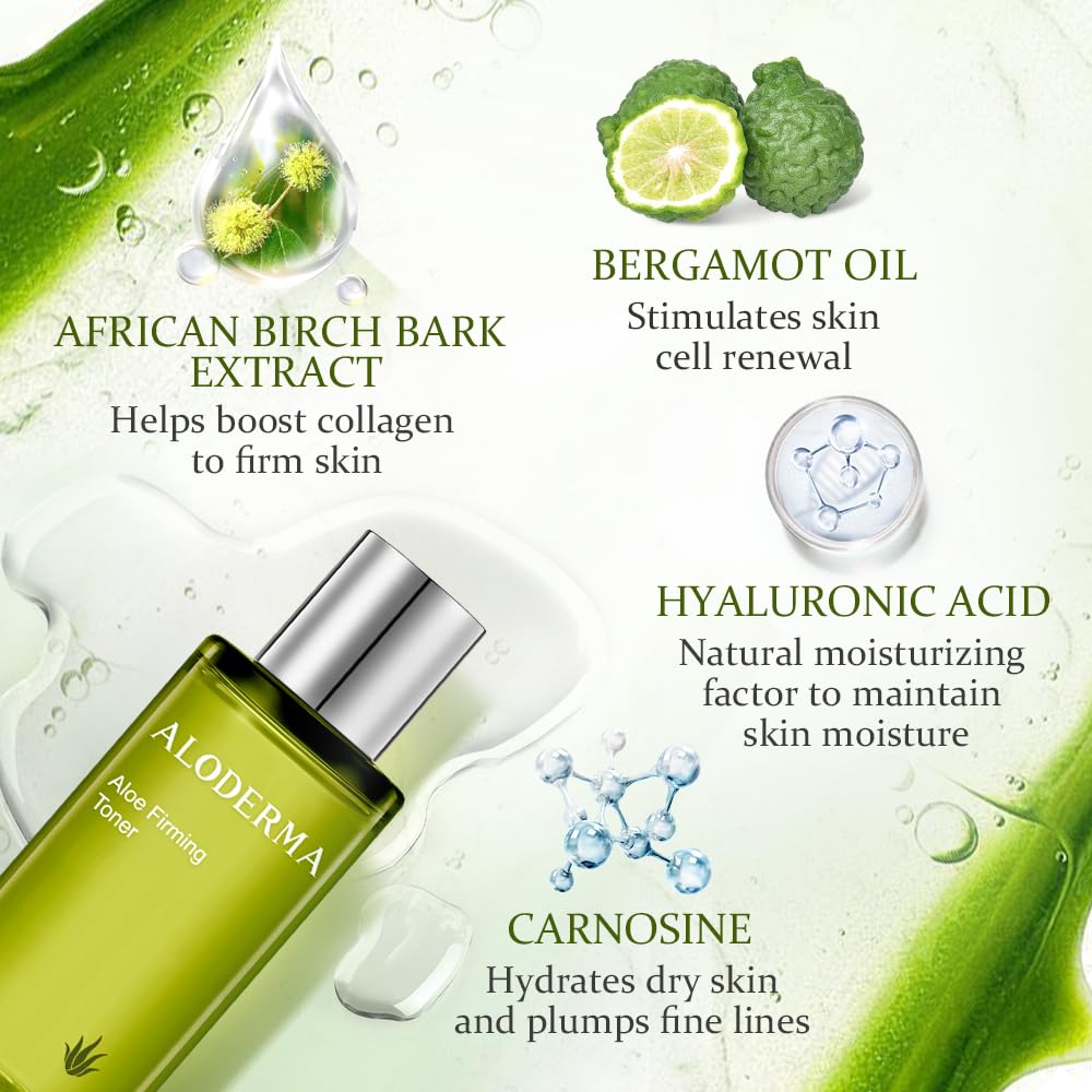 Aloderma Firming Skin Toner with 91% Organic Aloe Vera - Natural Facial Toner for Women with Natural Botanicals to Diminish The Appearance of Fine Lines & Wrinkles - Aloe Vera Facial Toner - 4.2oz