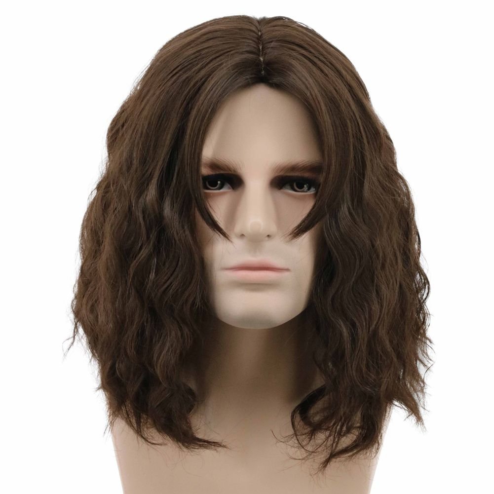 karlery Men Fluffy Short Curly Brown Wig Halloween Cosplay Wig Anime Costume Wig (2)