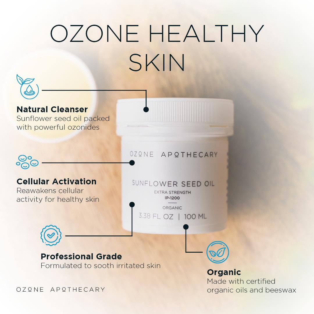 Ozone Apothecary Ozonated Sunflower Oil | Organic Ozone Infused Natural Skin Care | Moisturizing and Cleansing for People and Pets