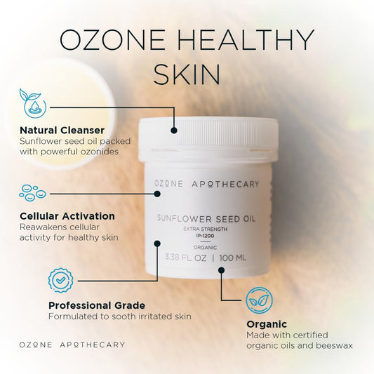 Ozone Apothecary Ozonated Sunflower Oil | Organic Ozone Infused Natural Skin Care | Moisturizing and Cleansing for People and Pets