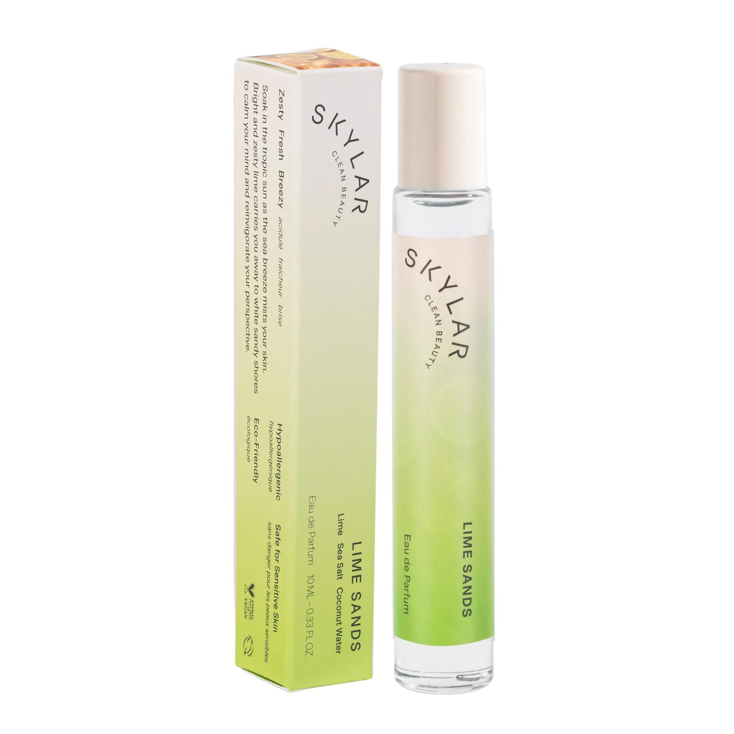 Skylar Lime Sands Eau de Parfum - Hypoallergenic & Clean Perfume Women & Men, Vegan & Safe for Sensitive Skin - Woody Citrus Perfume with Notes of Lime, Sea Salt & Coconut Water - (10mL /0.33 Fl oz)