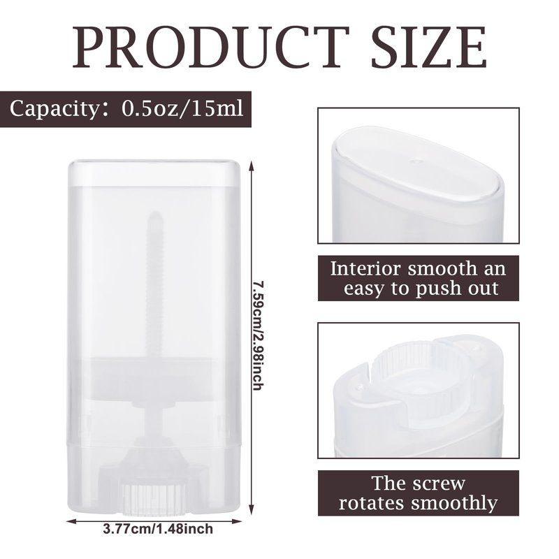 Wesiti 100 Pcs Plastic Empty Deodorant Containers 1/2 oz Travel Deodorant 15ml Refillable Containers Tubes Oval Lip Balm Tubes for Lip Balm DIY (Clear)