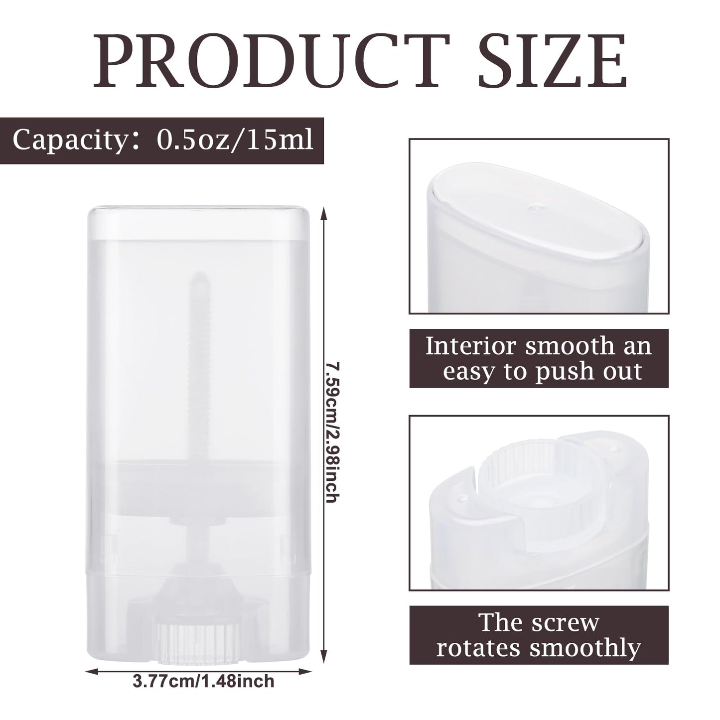 Wesiti 100 Pcs Plastic Empty Deodorant Containers 1/2 oz Travel Deodorant 15ml Refillable Containers Tubes Oval Lip Balm Tubes for Lip Balm DIY (Clear)
