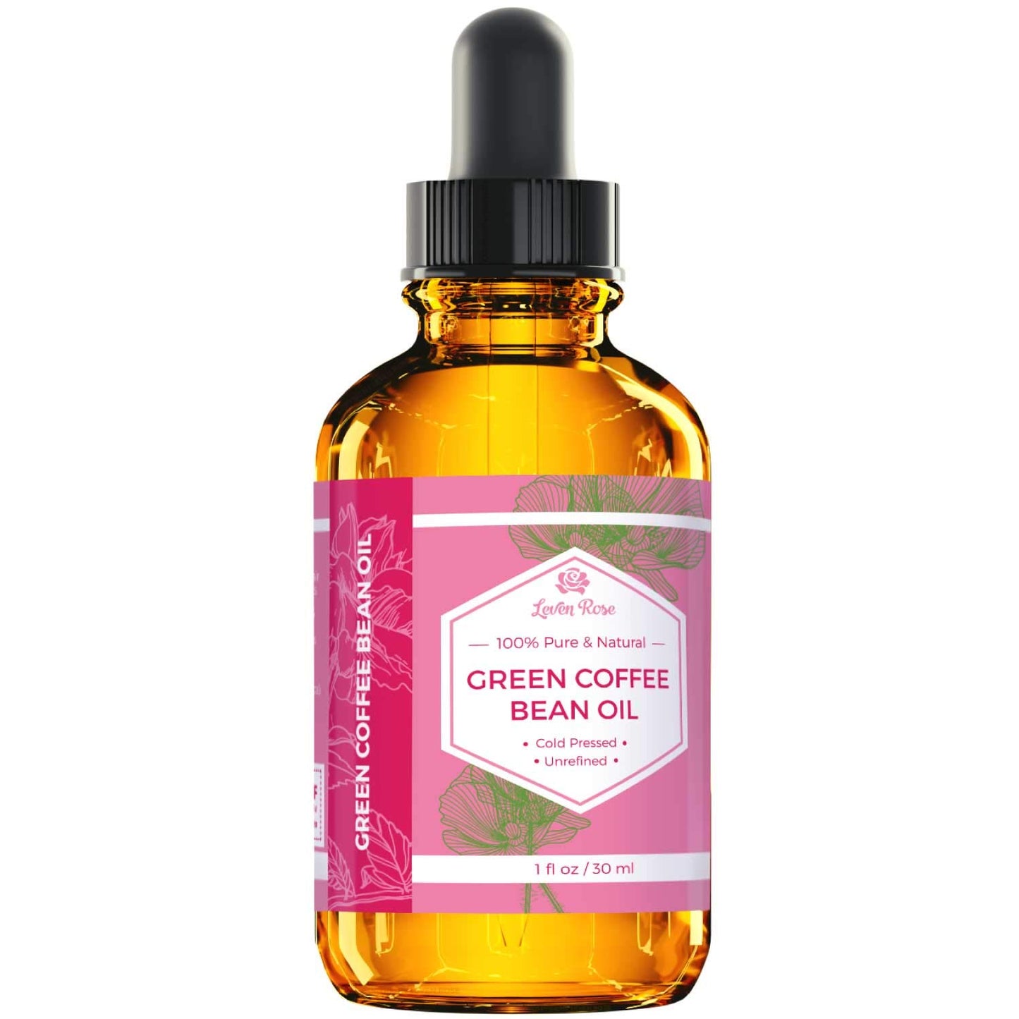 Leven Rose Green Coffee Bean Oil - 100% Natural Cold Pressed Oil for Eyes, Face, Nails & Hair | 1 oz Bottle