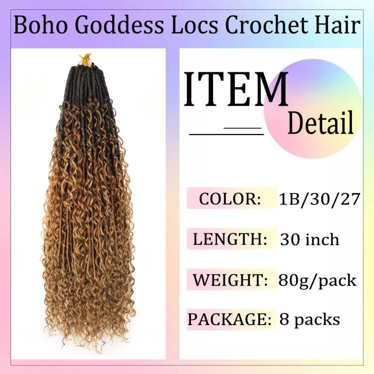 Boho Faux Locs Crochet Hair - 30 Inch Goddess Locs with Curly Ends | 8 Packs for Black Women