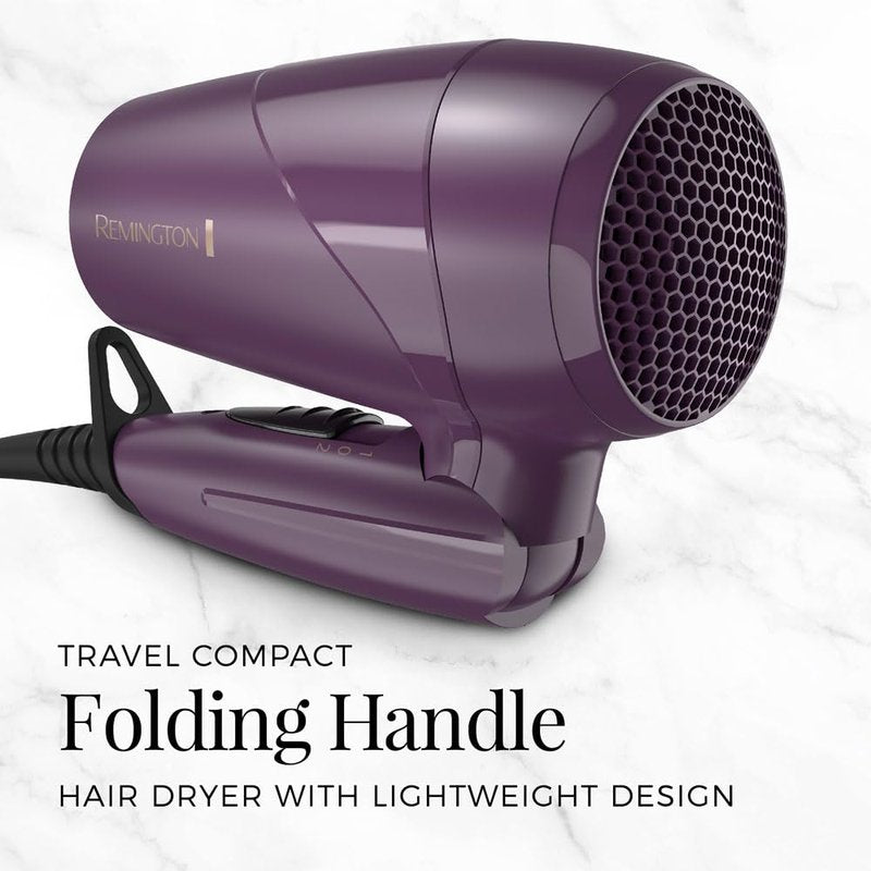 Remington Travel Hair Dryer, Folding Handle Compact Blow Dryer with Dual Voltage, Ceramic Coating & Advanced Thermal Technology, Lightweight Portable Hair Dryer for International Travel