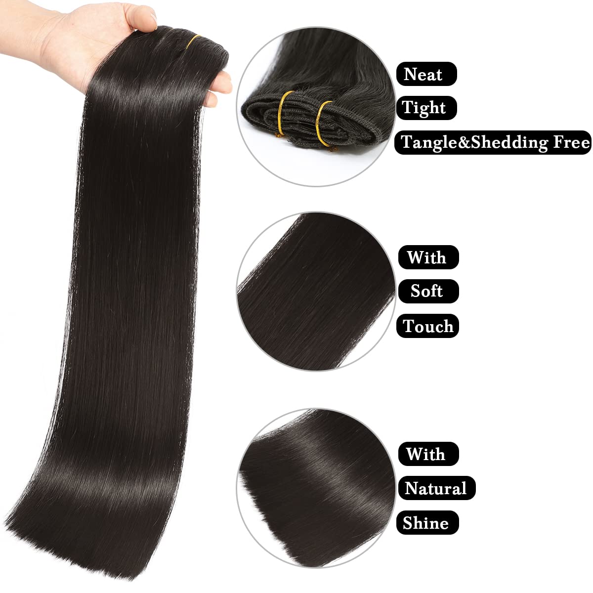 Clip in Hair Extensions,120g/7Pcs Human Hair Clip in Extensions Brazilian Virgin Human Hair Extensions for Women Straight Natural Black Seamless Invisible Hair Extensions Clip ins Double Weft 14 Inch