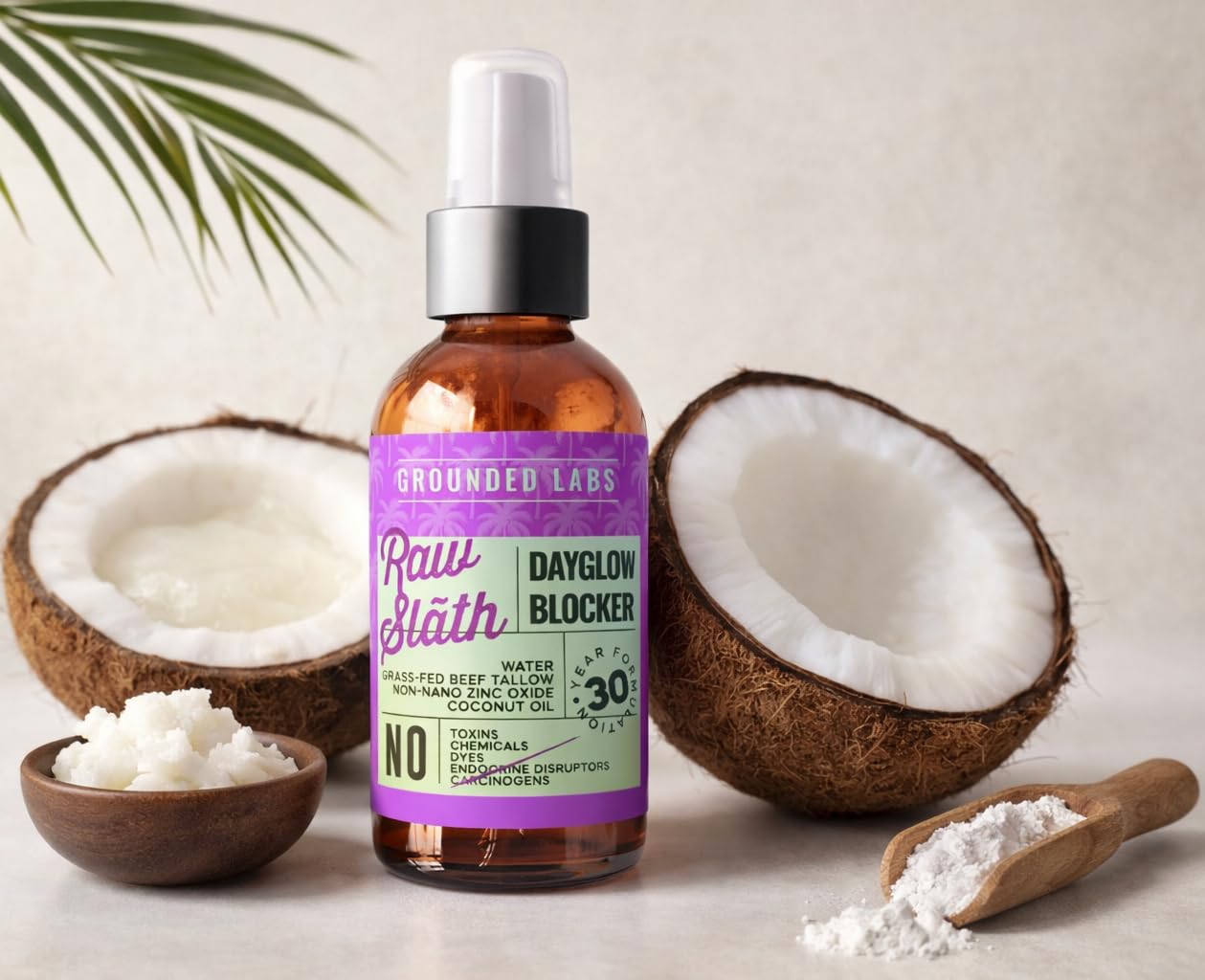 GROUNDED LABS Beef Tallow and Zinc Oxide Chemical-Free Sunscreen with 100% Grass-Fed Beef Tallow, Reef-Safe Non-Nano Zinc Oxide & Coconut Oil Mineral Sunblock SPF 30