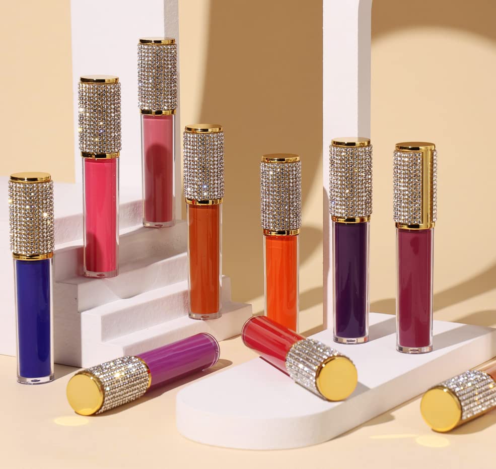 Gold Crystal Lip Gloss Tubes - 24 Pack 5ml Empty Containers with Wand, Syringes & Labels for DIY Lip Balm