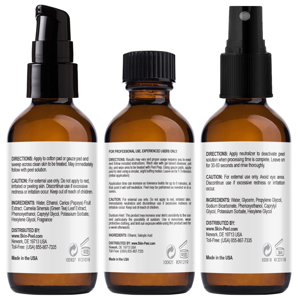 MedPeel Salicylic Acid 20% Essential Peel Kit, Includes Peel, Prep, Neutralizer, Medium Strength Professional Grade Chemical Face Peel for all Skin Tones, 1oz/30ml (Kit of 3)