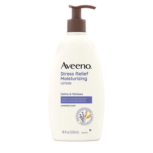 Aveeno Stress Relief Moisturizing Body Lotion with Lavender Scent, Natural Oatmeal to Calm & Relax, Non-Greasy Daily Stress Relief Lotion, 18 fl. oz (Pack of 3)