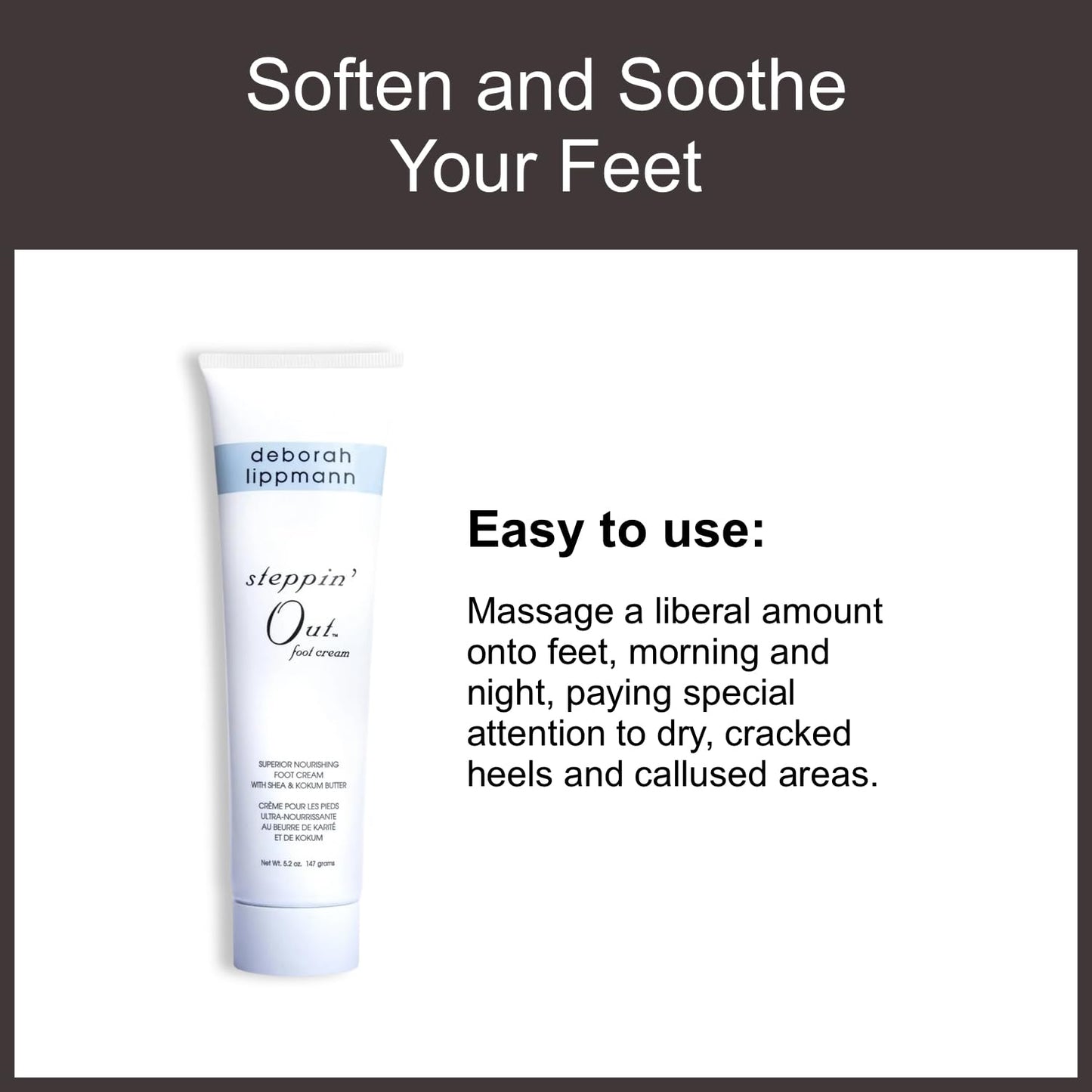 Deborah Lippmann Steppin' Out Foot Cream | Moisturizes & Softens Dry Feet, Restores Flexibility & Cracked Heels for Healthy Skin | Non-Greasy | 5.2 Oz