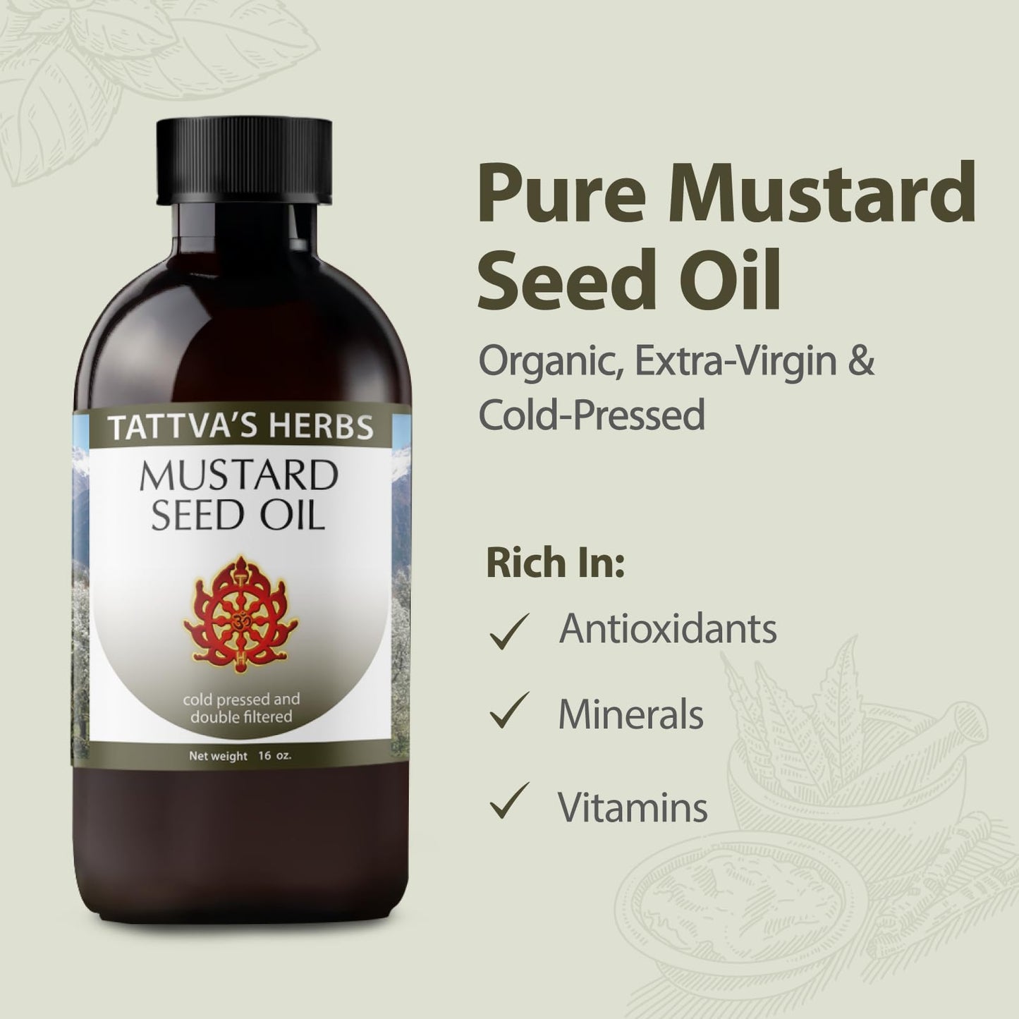Tattva's Herbs Unrefined Cold Pressed Mustard Seed Oil for Hair & Body, 16oz