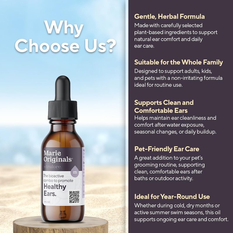 Marie Originals Natural Ear Oil Drops | Mullein Garlic Oil Ear Drops for Infections Prevention, Herbal Ear Ache Drops for Adults, Kids & Pets, Soothes Ear Pain & Wax Removal, Earache Remedies (2 Pack)