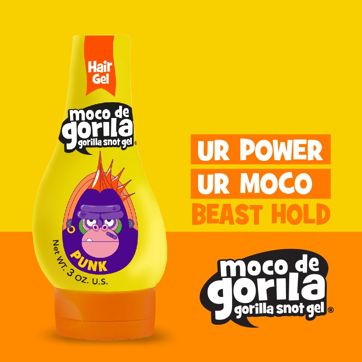 Moco de Gorila Punk Hair Styling Gel, Reactivate with Water, Long-Lasting Hold, 11.99 Oz Squeezable Bottles (Pack of 3)