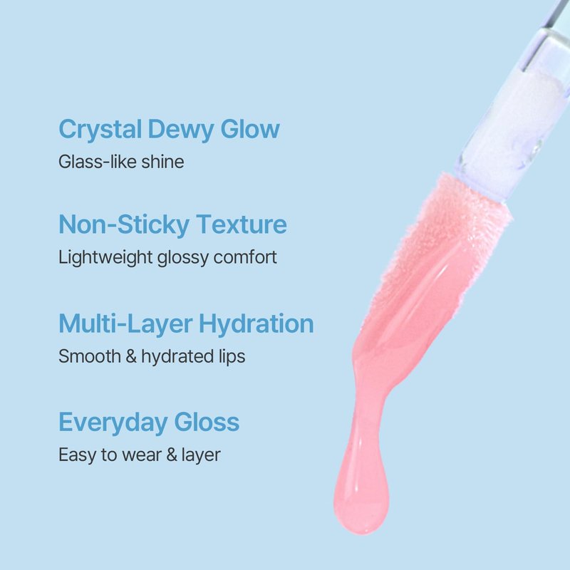 Crystal Dewy Lip Gloss - Lightweight Non-Sticky Hydrating Formula | High-Shine Korean Lip Care | 0.17 oz. (Pink Dolphin)